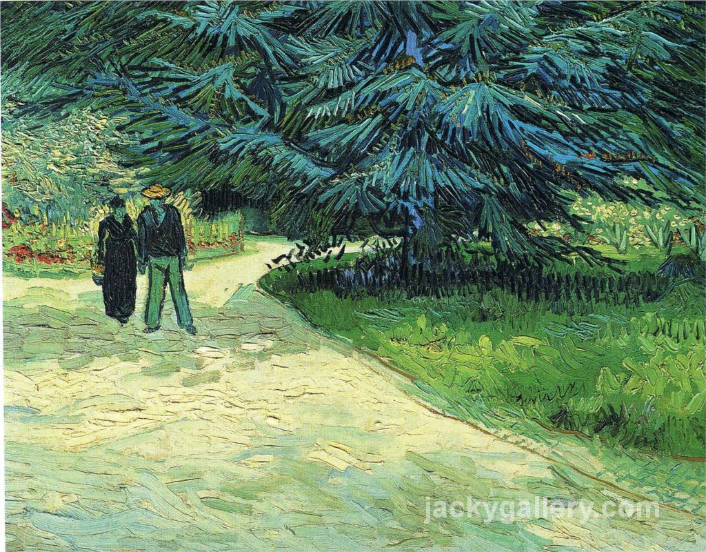 Public Garden with Couple and Blue Fir Tree (The Poet s Garden III), Van Gogh painting